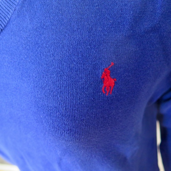 Polo Ralph Lauren Royal Blue V-neck Sweater - Corduroy Elbow Patches - Picture 3 of 11